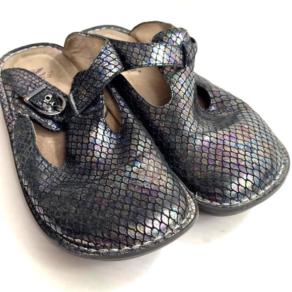 Alegria Classic Brilliant Snake Open Back Iridescent Slip-on Clogs Alg-715 Sz 40 - Picture 1 of 8